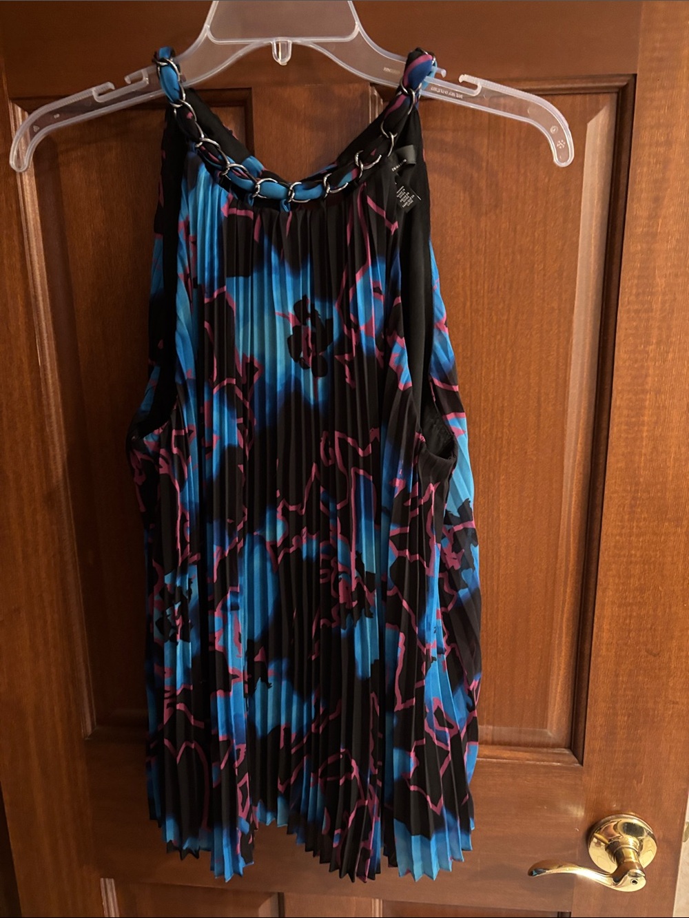 WHBM Pleated trapeze top with Chain-Detail Straps in Blue and Pink